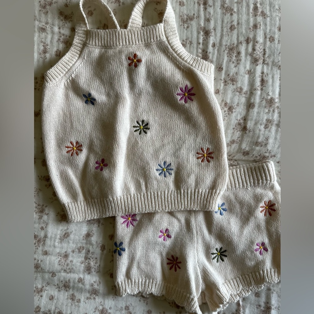 Old Navy Cream Knit Sweater with Blue Floral Detail